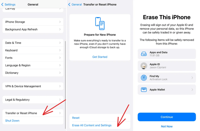 erase all content and settings from iPhone