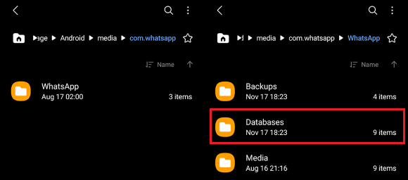 restore whatsapp from device storage