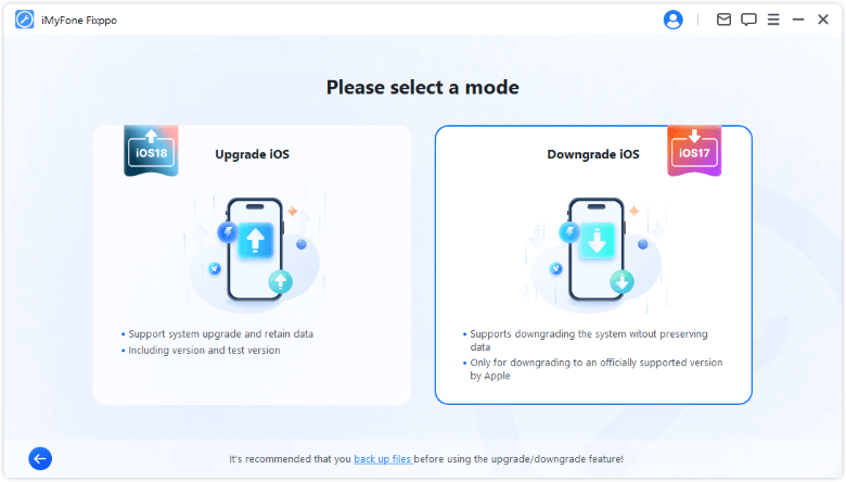 fixppo choose downgrade ios