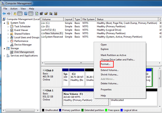 format the disk on PC