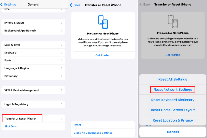 reset network settings on iphone