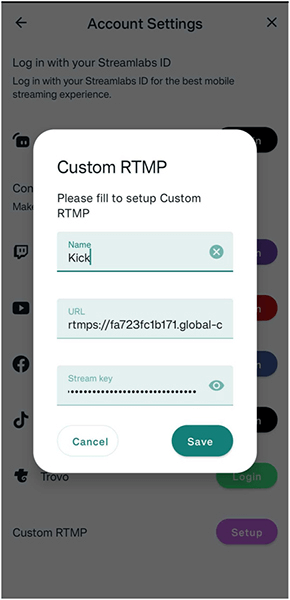 input streaming url key streamlabs