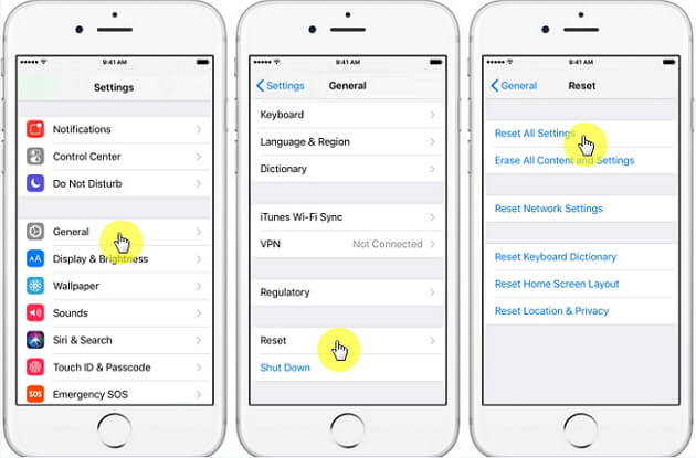 reset all settings on iphone