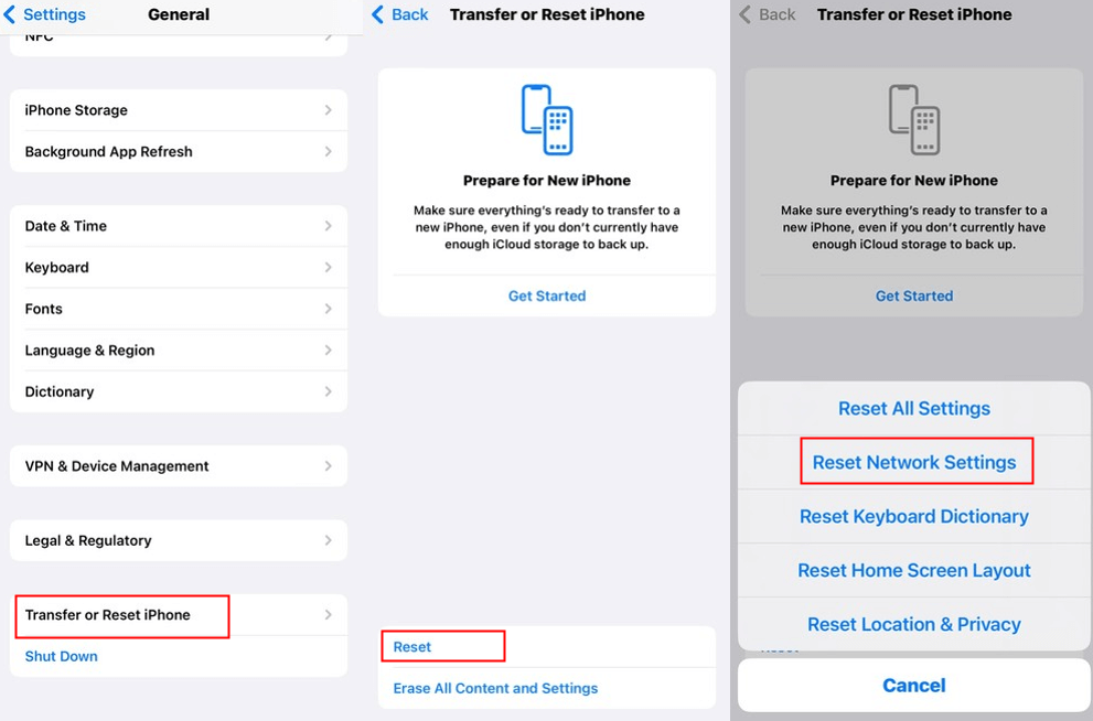 iphone reset network settings