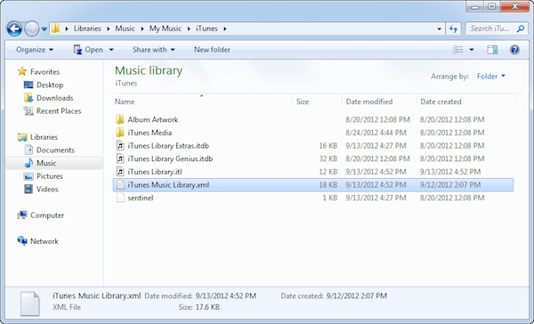 iTunes Library Location in Windows