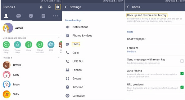 back up line chat history by google drive