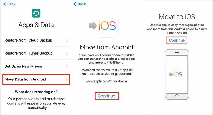 transfer data via Move to iOS