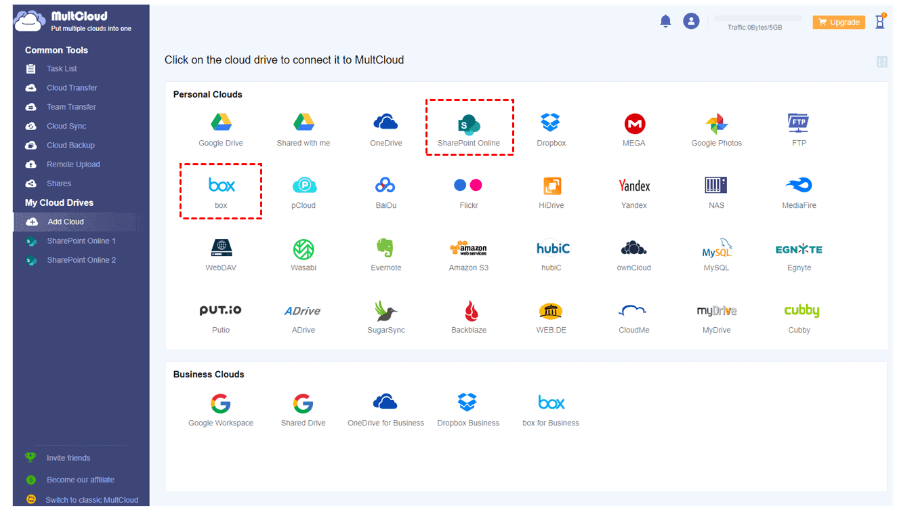 multcloud sharepoint and box