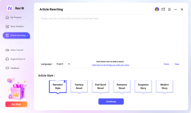 novi ai article rewriting interface