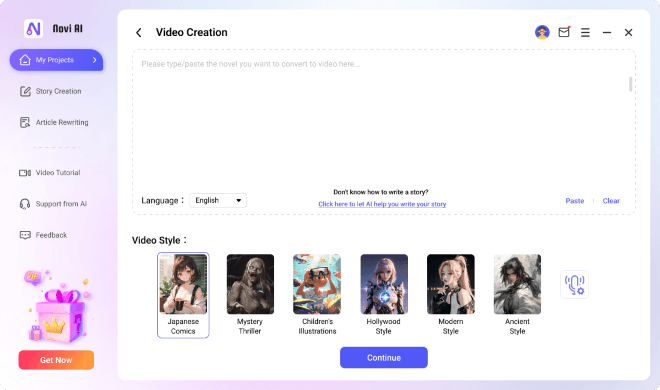 novi ai choose video style