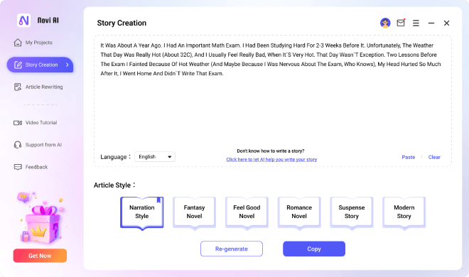 novi ai create the story successfully