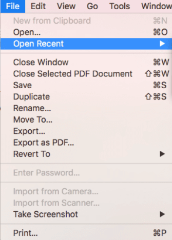 open recent pdf Mac