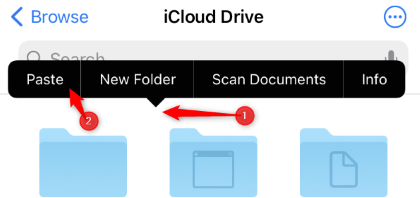 paste folder to icloud