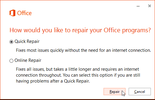  quick repair microsoft office