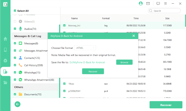 recover data types with d-back