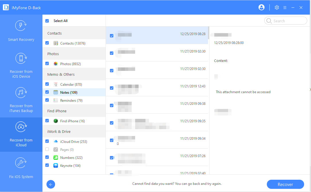 iMyFone D Back recover notes from iCloud