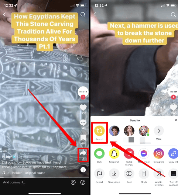 repost other people's videos on TikTok on iOS devices