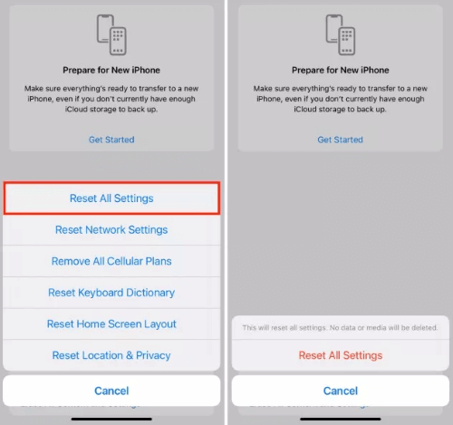 reset all settings of iphone