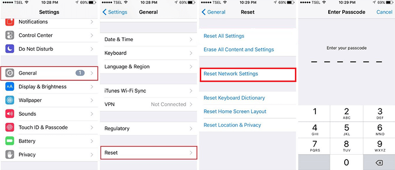 reset network settings on iphone