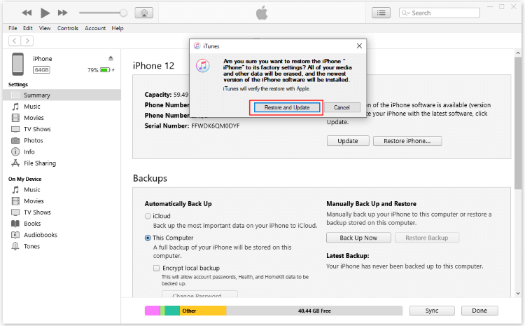 restore and update iPhone via iTunes