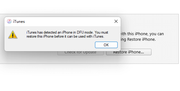 restore iphone via dfu mode in itunes