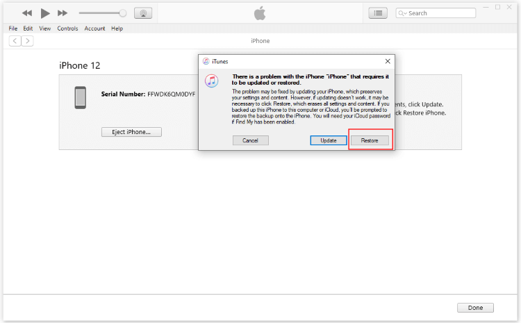 restore iphone in restore mode with itunes