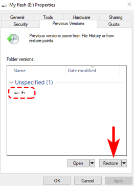 restore usb flash drive to previous version