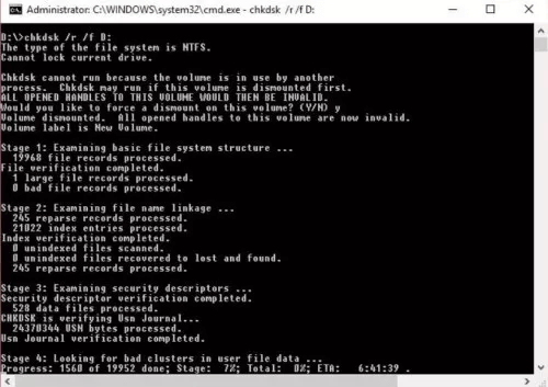 run chkdsk checking