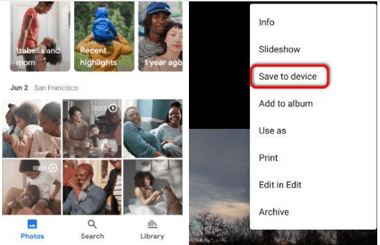 save google photos to samsung device