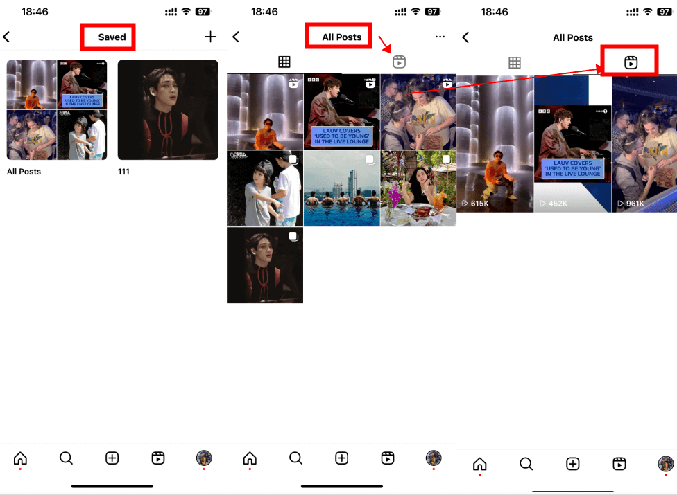 saved select video instagram reels