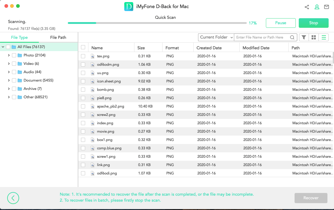 imyfone dback scanning process