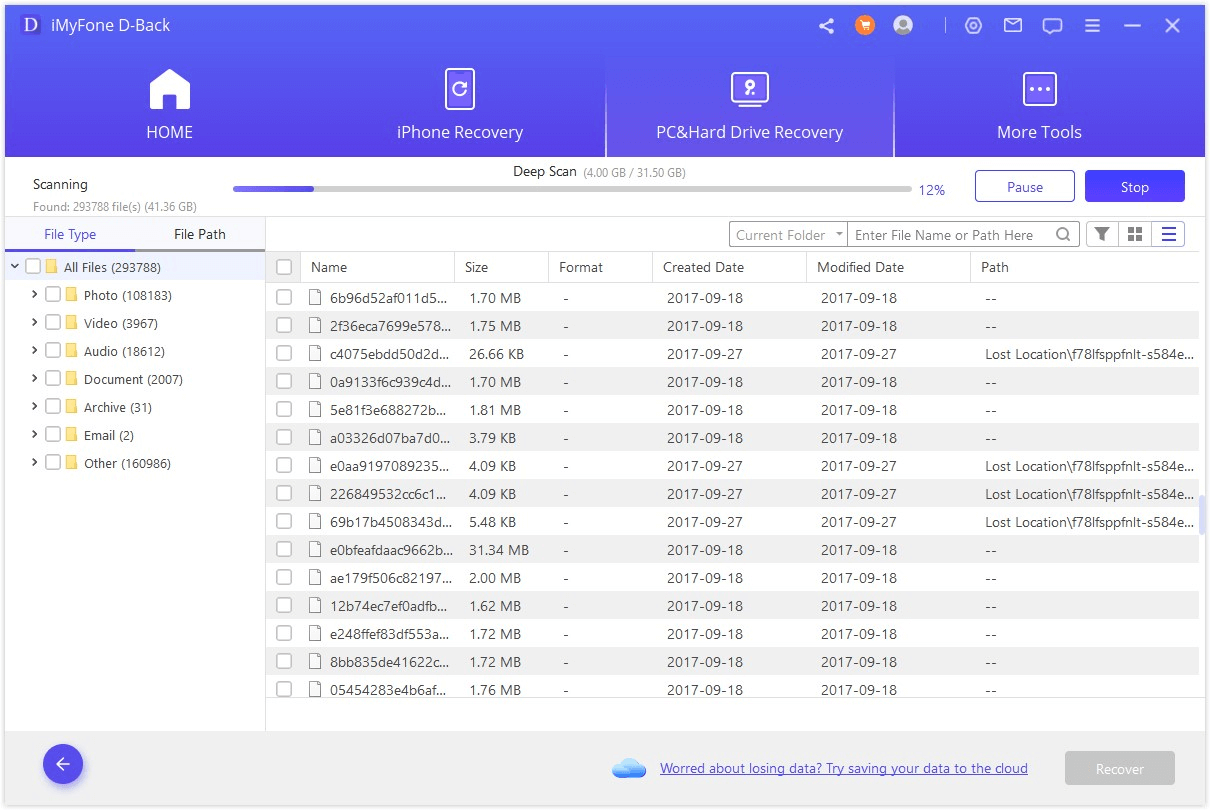 imyfone dback scan the location