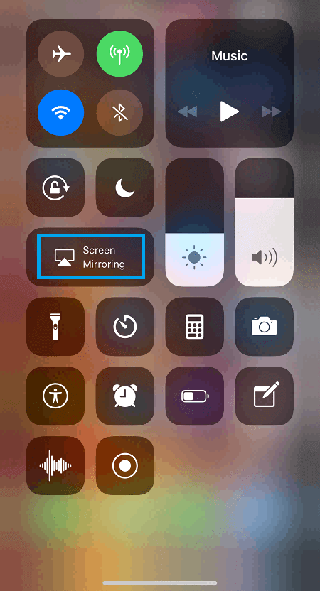 tap screen mirroring on iphone control center