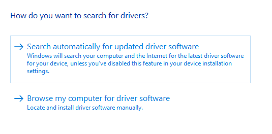 search automatically for updated driver software