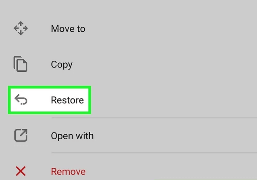 select restore option in Android Mega