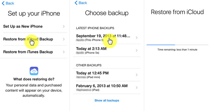 select the backup and restore