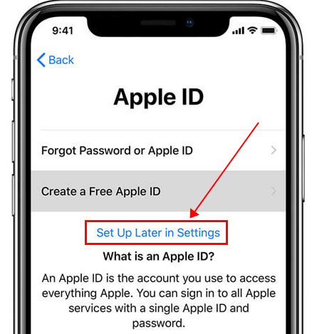 set up apple id later in settings