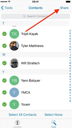 share contacts on iphone