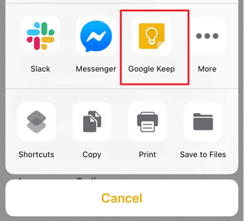 share notes via google keep