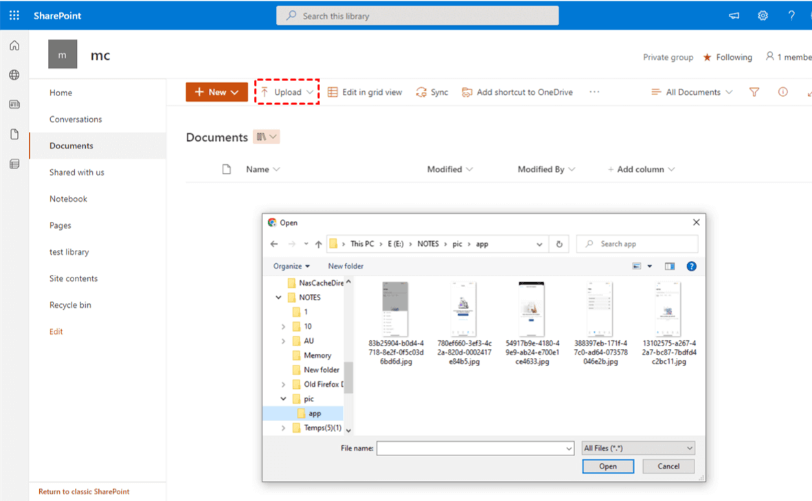 sharepoint upload files