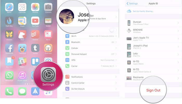 sign out apple id on settings to removing previous owners apple id