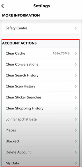 snapchat account actions