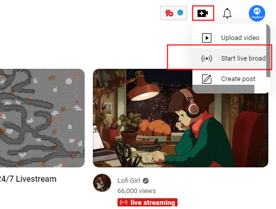 start live broad on youtube