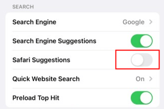 turn off safari suggestions