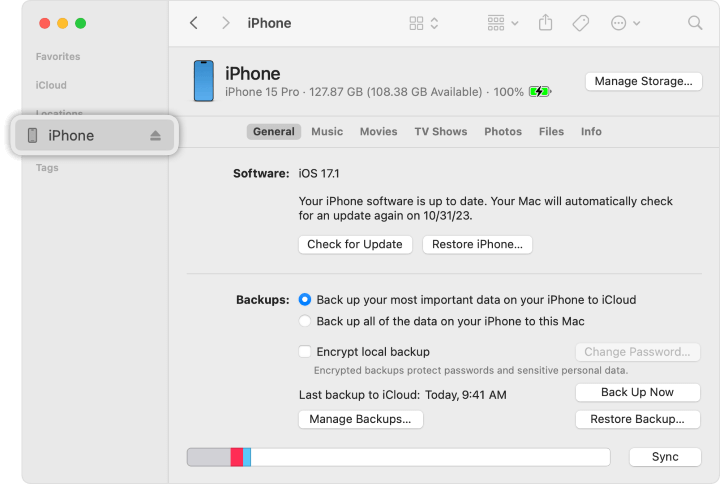 update iPhone via Finder