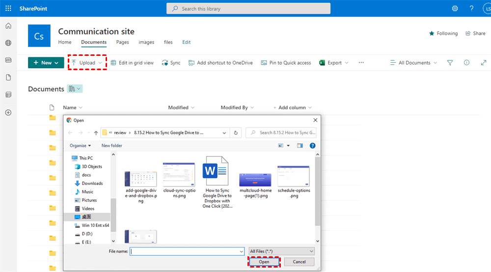 upload on sharepoint online