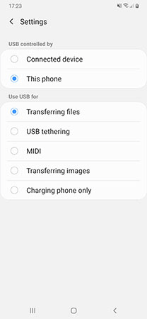 usb connection mode option