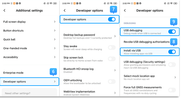 usb debugging and install via usb