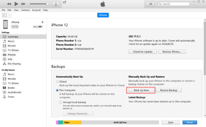 back up iphone data with itunes